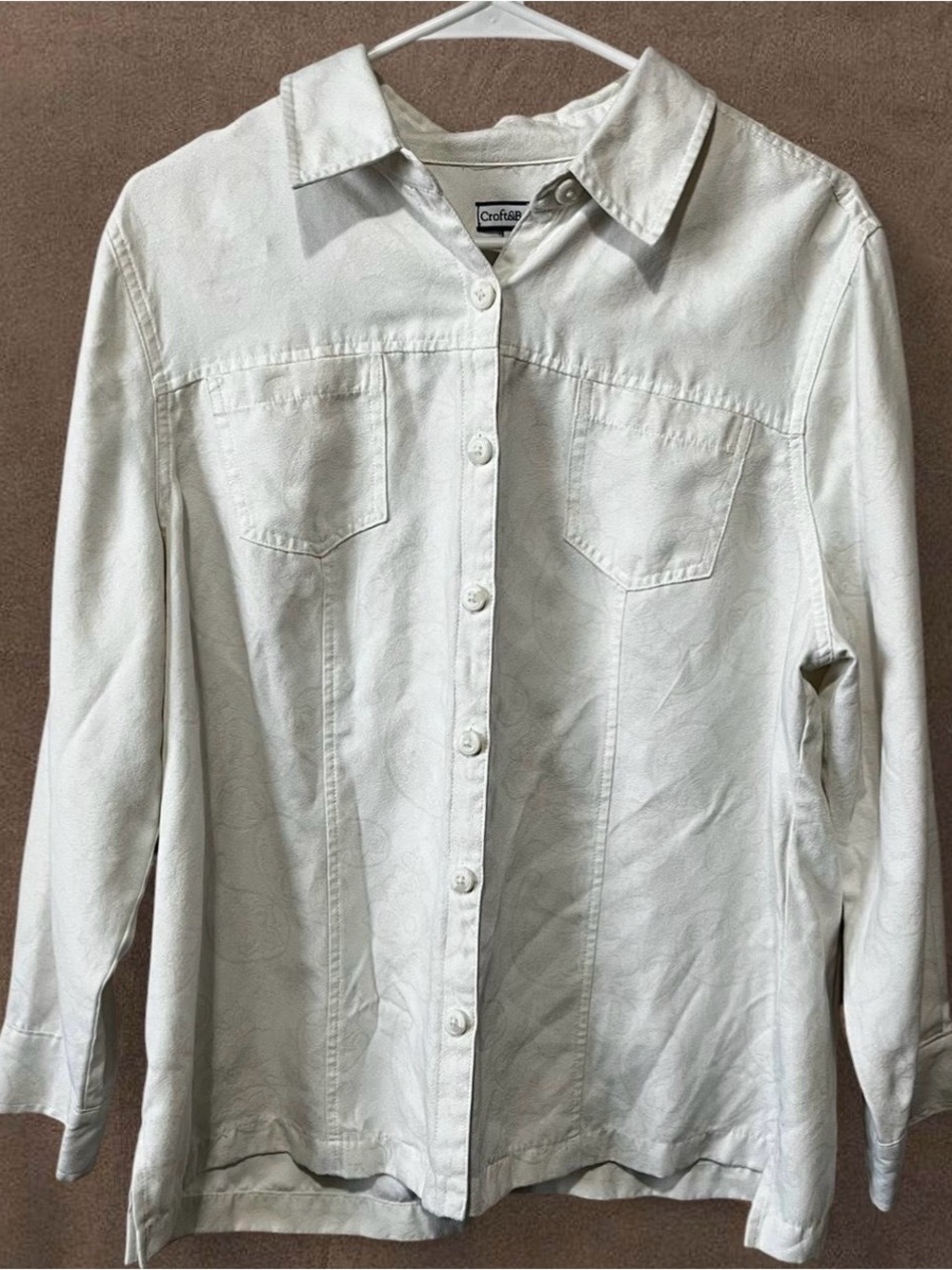 Croft & Barrow Faux Suede Paisley Cream Shirt Jacket